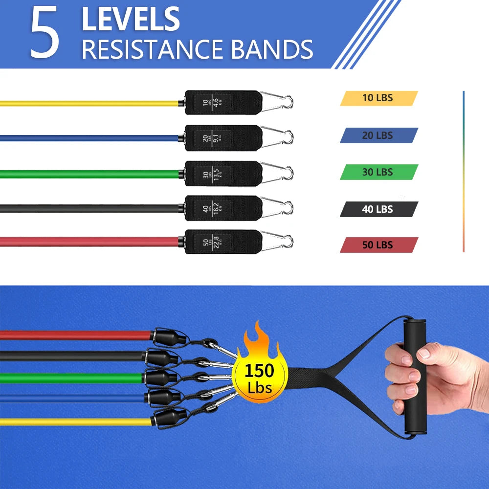 Kit de Bandas de resistencia con agarres para Fitness y trabajo pesado.