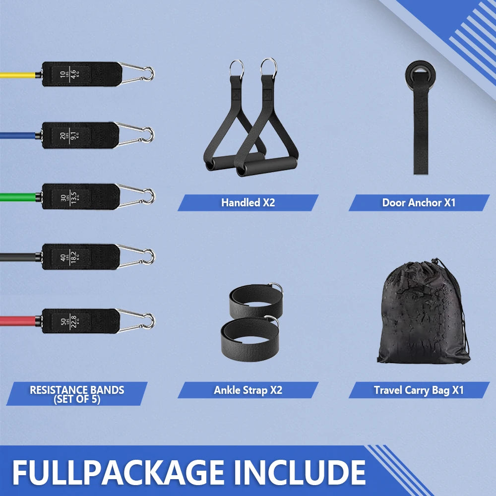 Kit de Bandas de resistencia con agarres para Fitness y trabajo pesado.