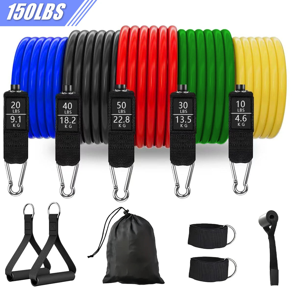 Kit de Bandas de resistencia con agarres para Fitness y trabajo pesado.
